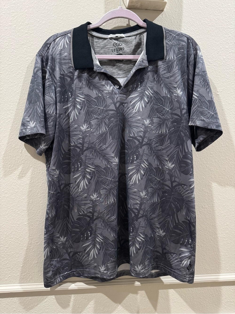 Leg3nd Men's Gray tropical Leaf-Print golf Polo size large